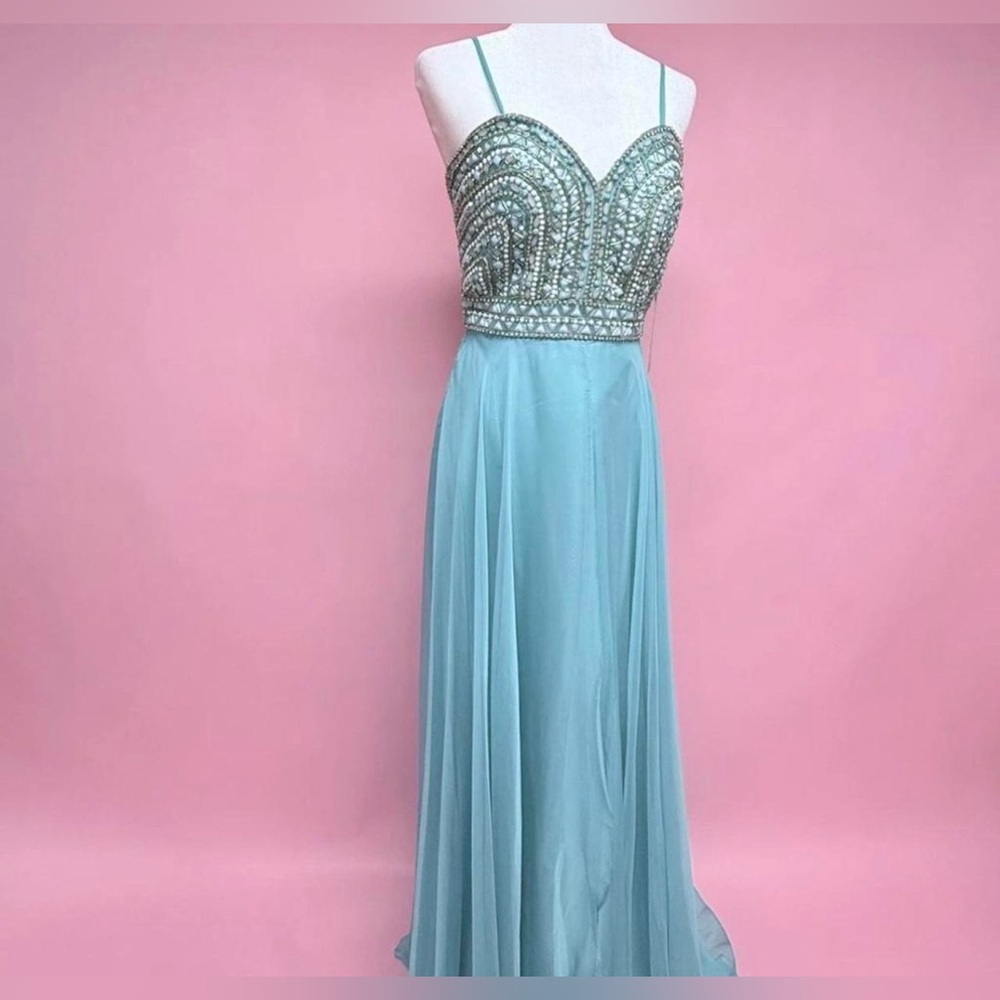 Mac Duggal Beaded Cool Mist Gown - Picture 3 of 9